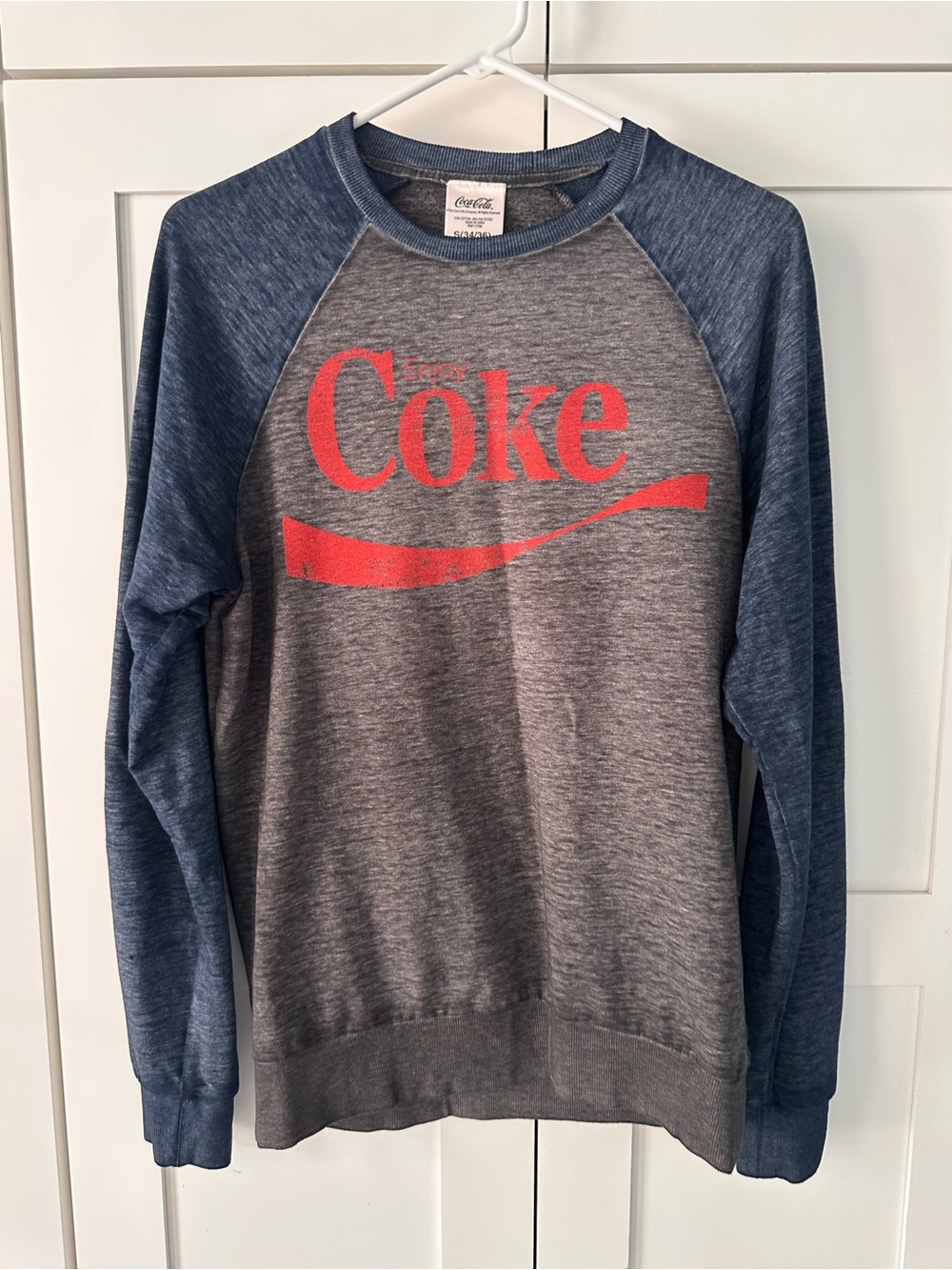 Coca Cola Men's Grey Body Blue Raglan Sweatshirt with Red Logo, unisex